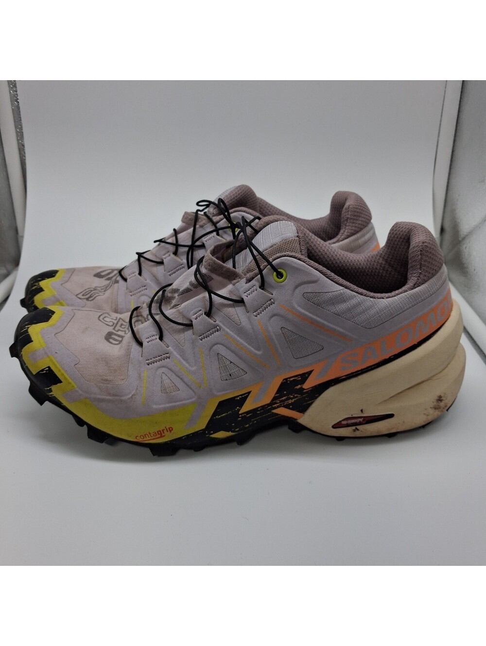 Salomon Speedcross 6 Womens Size 8 Gray Yellow Trail Running Shoes Quicklace - Picture 3 of 6